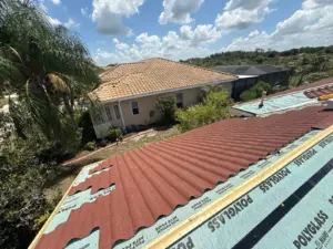Close-up of stone-coated metal panels on a Hillsborough County roof