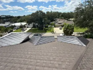 Tear-off stage of a new roof installation project in Clearwater