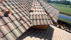 Close-up of flashing work during a stone-coated metal roof install in St. Petersburg