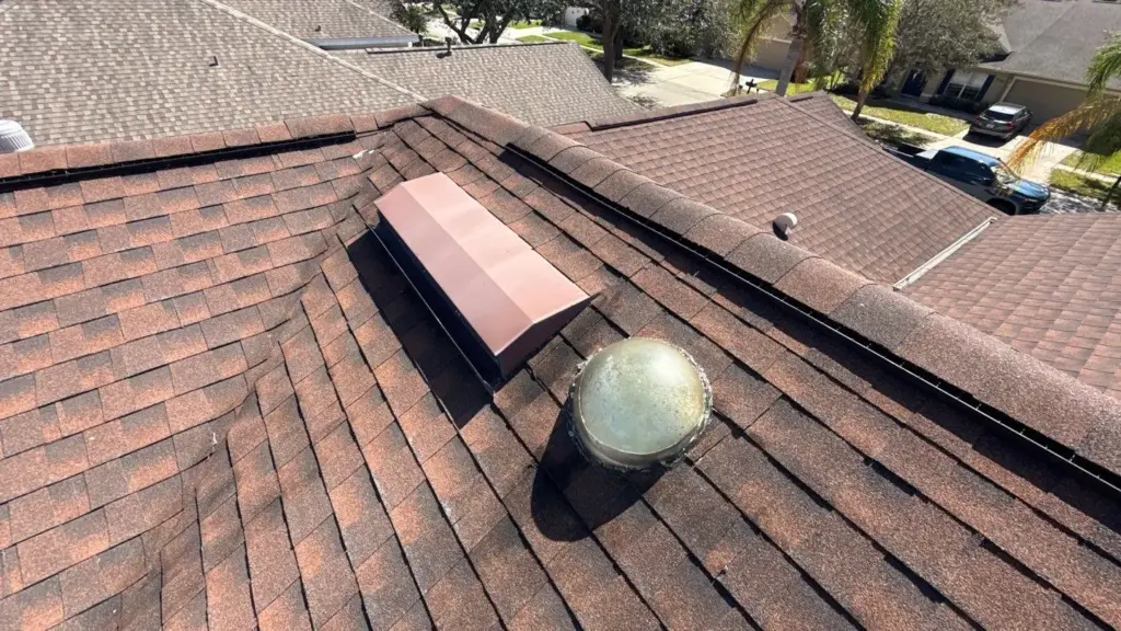 Tear-off in progress during a roof replacement in Riverview, FL