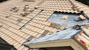 Finished roof repair section tied into the roofline in Clearwater, FL