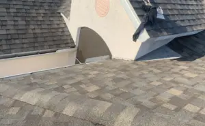 Finished roof replacement with new shingles and ridge line in Hillsborough County