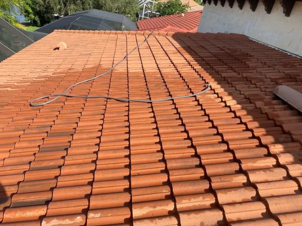 Roof repair work underway on a home in Hillsborough County