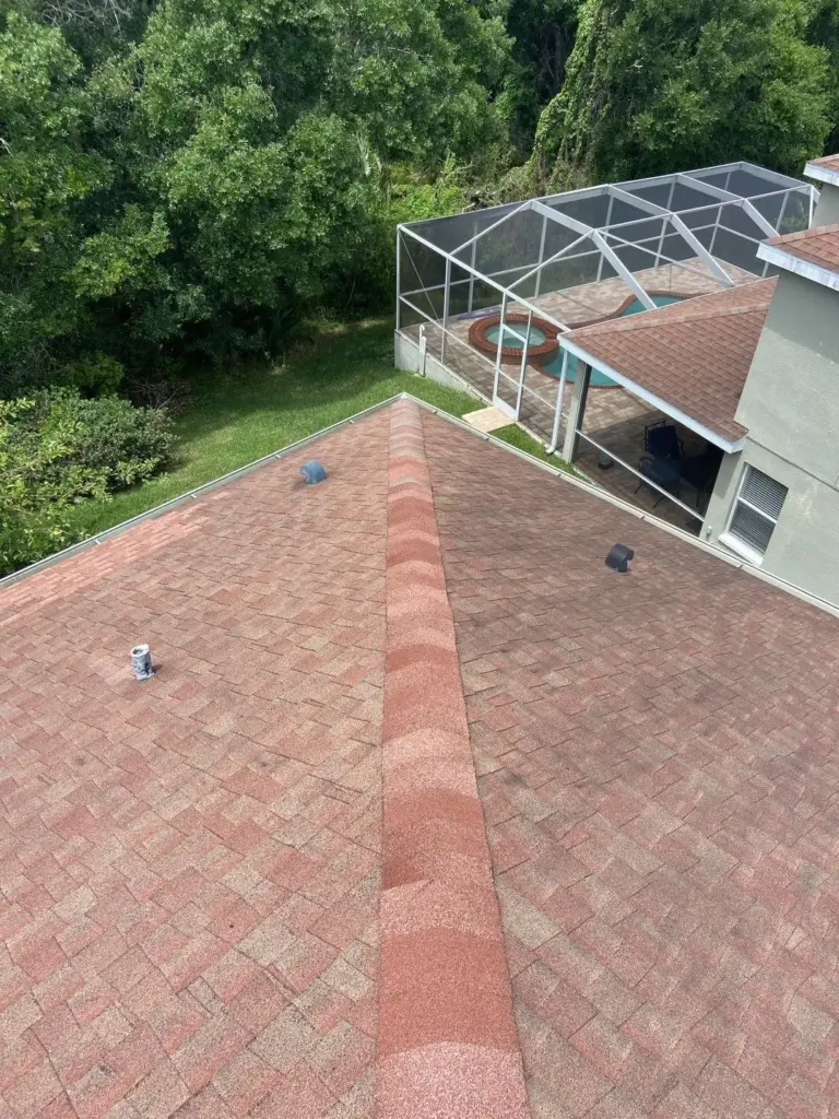 Close-up of roof repair work completed on a St. Petersburg home