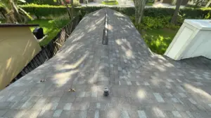 Crew removing old shingles during roof replacement in Hillsborough County