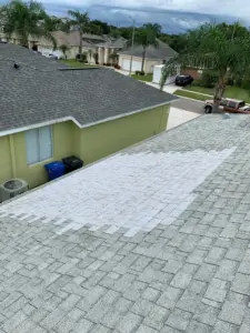 New shingles going down during roof replacement job in Hillsborough County