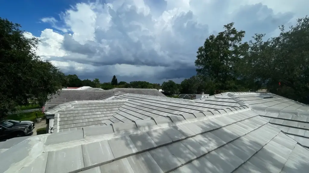 Tile roofing installation underway on a home in St. Petersburg, FL