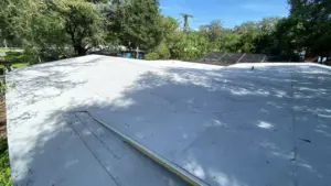 Ridge line and drip edge detail on a completed roof replacement in Hillsborough County
