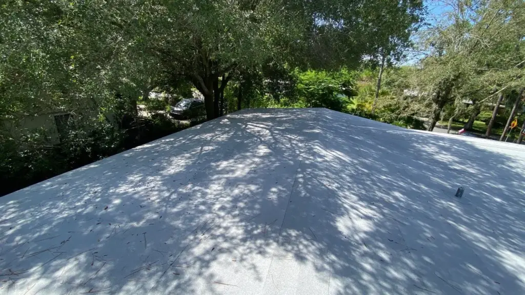 Stripped decking during a roof replacement in Hillsborough County