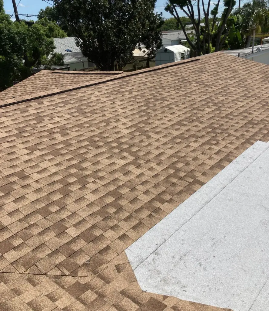 Tear-off underway during a roof replacement in Pasco County