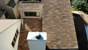Shingles being laid during a residential roof replacement in Hillsborough County, FL