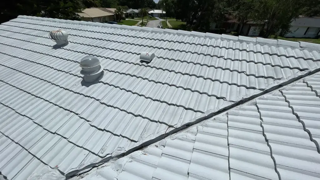 Roof repair work in progress on a Pinellas County home