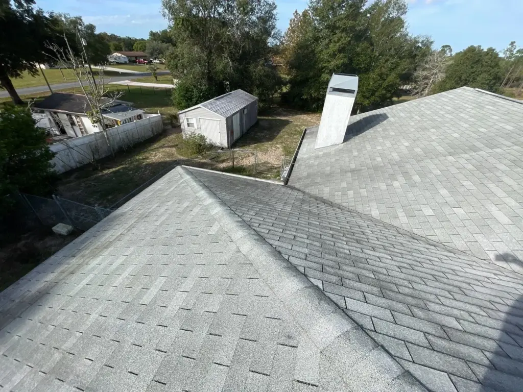 Tear-off underway during a roof replacement in the Tampa Bay area