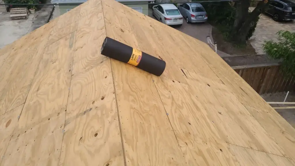 Tile roofing underlayment and battens laid out on a St. Petersburg home