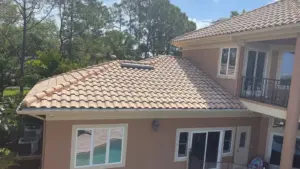 Close-up of stone-coated metal roofing flashing work in Pinellas County