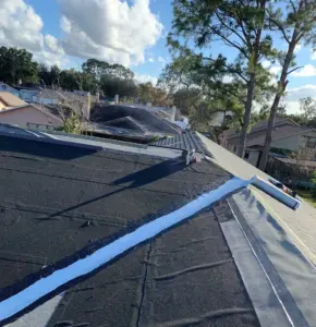 Shingles being set on a Pasco County roof replacement project