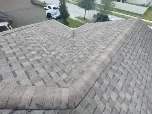 Crew removing damaged roofing material during a Riverview repair job