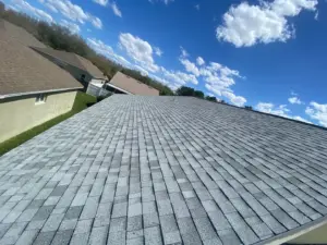 Tear-off and underlayment stage of a roof replacement in Wesley Chapel