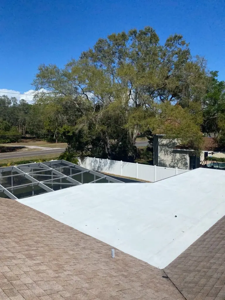 Crew performing roof repair on a home in Pinellas County