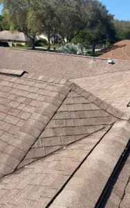Close-up of shingles and flashing during a Pinellas County roof repair