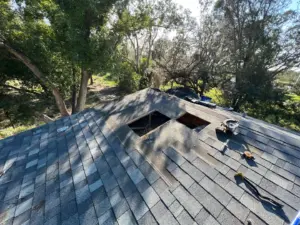 Ridge line detail after a completed roof replacement in Hillsborough County, FL