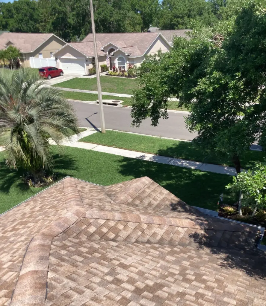 Tear-off underway during a roof replacement in Hillsborough County