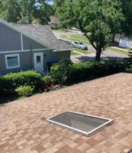Finished ridge line and drip edge on a completed Hillsborough County roof replacement