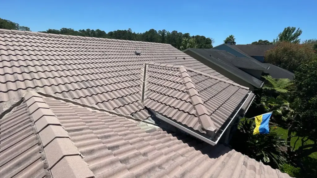 Roof repair work in progress on a Hillsborough County home