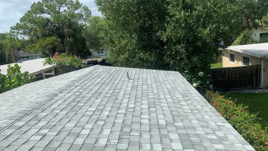 Tear-off in progress during a roof replacement in St. Petersburg