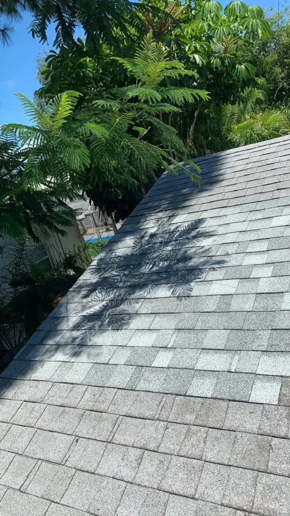 Roofer inspecting flashing during a roof repair in St. Petersburg, FL