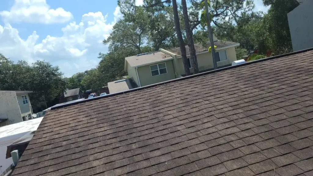 Roof repair work in progress on a Clearwater home