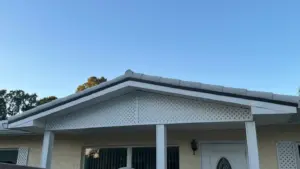 Close-up of stone-coated metal roofing texture on a Pinellas County house
