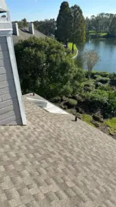 New roofing deck exposed before installation on a Polk County home