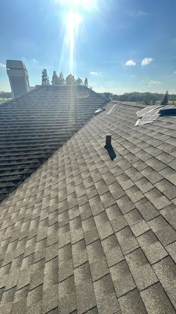 Old roofing torn off during a roof replacement in Polk County