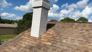 Shingles being laid during a roof replacement job in Hillsborough County