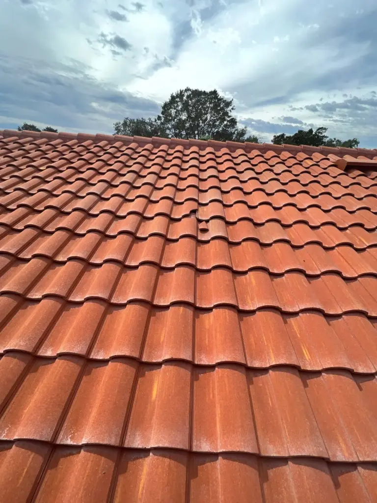 Crew inspecting damaged section during roof repair in Hillsborough County