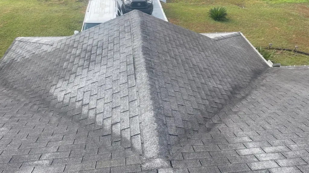 Crew tearing off old roofing during a roof replacement in Polk County