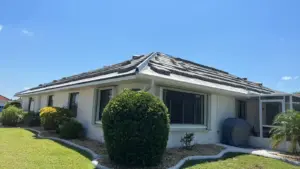 Close-up of tile courses and ridge work during a Hillsborough County tile roof job