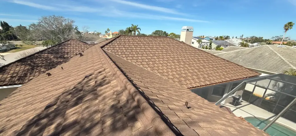 Stone-coated metal roofing installation in progress on a St. Petersburg home