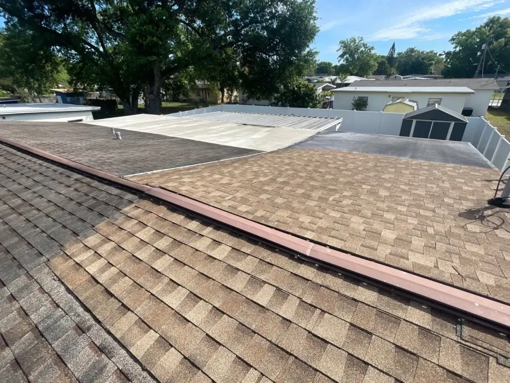 Tear-off underway during a roof replacement in Hillsborough County, FL