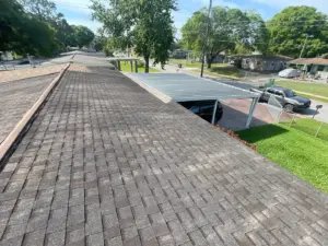 Finished ridge line and drip edge on a completed roof replacement in Hillsborough County