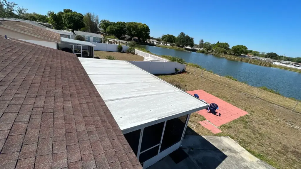 Tear-off in progress during a roof replacement in Hillsborough County