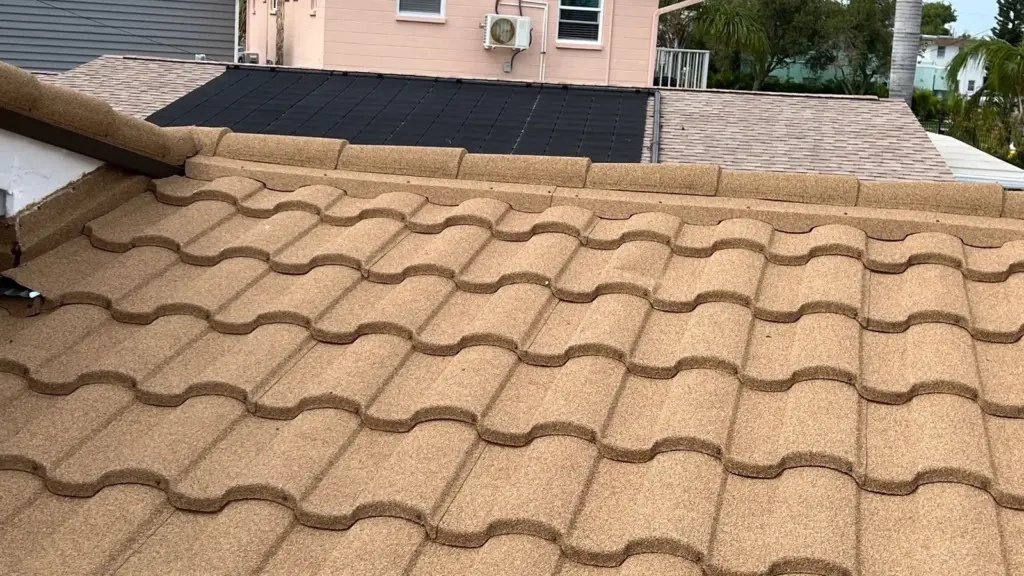Stone-coated metal roofing panels installed on a St. Petersburg home