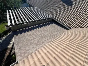 Close-up of repaired roofing section in Hillsborough County