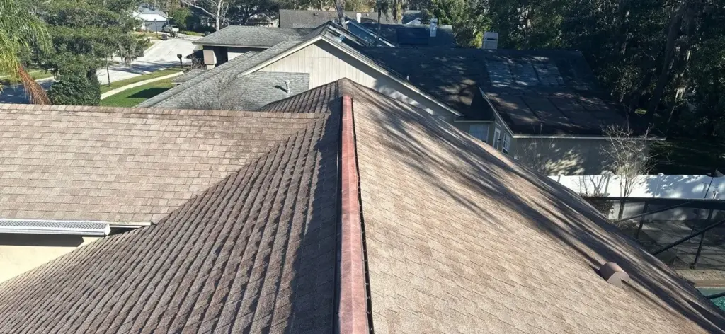Stripped roof deck during a roof replacement in Hillsborough County