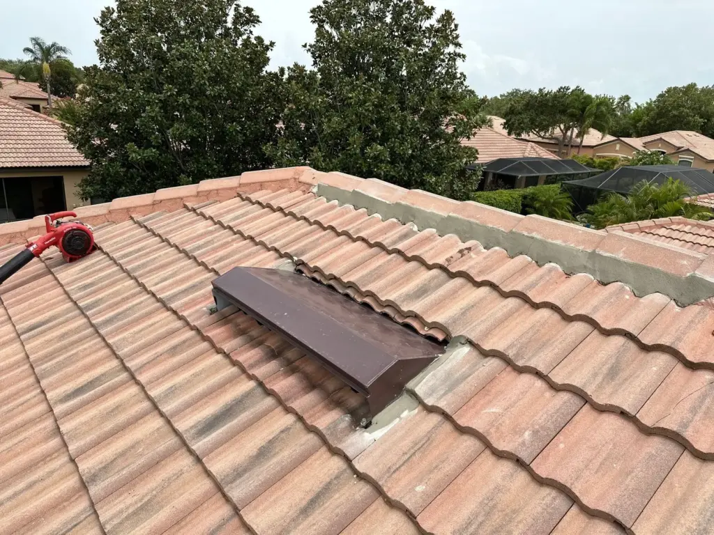 Crew performing roof repair on a home in Riverview, FL