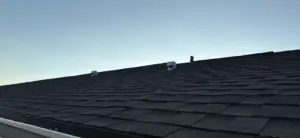 Close-up of ridge line and flashing after a roof replacement in Hillsborough County