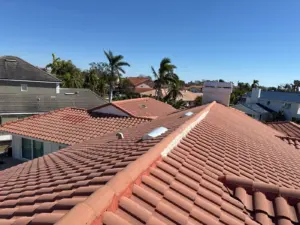 Close-up of roof repair work in progress in St. Petersburg