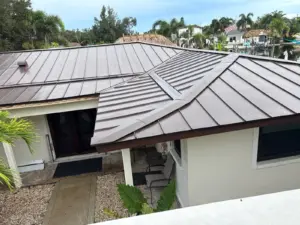 New flashing being set during a roof replacement job in St. Petersburg